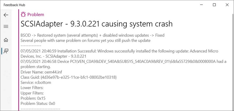 Bug Windows 10 - SCSIAdapter - 9.3.0.221