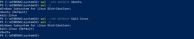 wsl --set-default