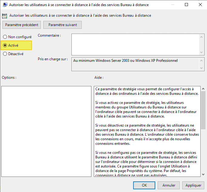 GPO - Activer l'accès RDP