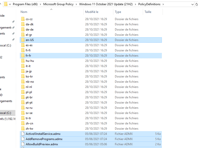 Les fichiers ADMX de Windows 11