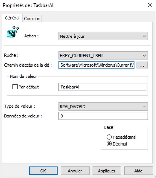 Valeur de Registre "TaskbarAl" pour mettre le menu Démarrer de Windows 11 à gauche