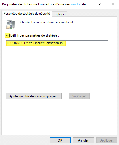 Interdire l'ouverture d'une session locale