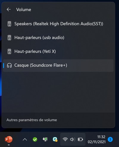 Changer de périphérique de sortie audio sous Windows 11