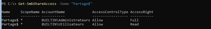 Lister les droits d'accès sur un partage SMB avec PowerShell