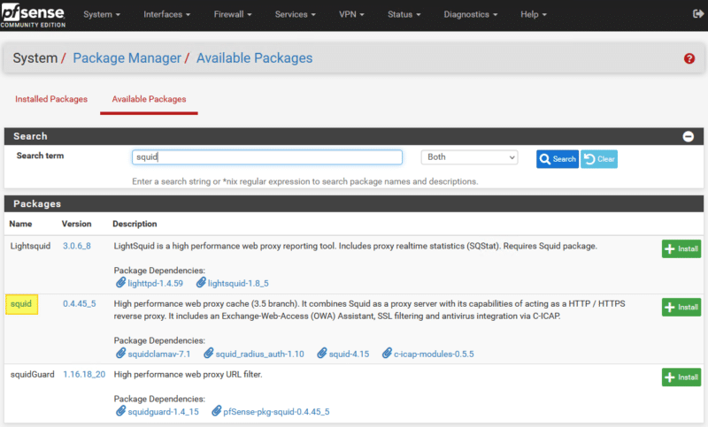 Proxy Squid PfSense