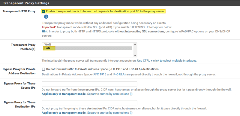 Proxy transparent Squid sur PfSense