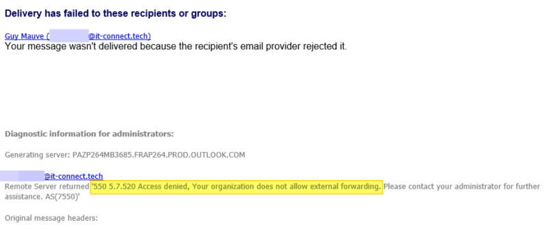 Office 365 : bloquer les transferts automatiques d'e-mails vers des destinataires externes