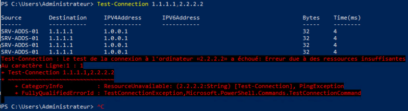 Test-Connection avec Windows PowerShell