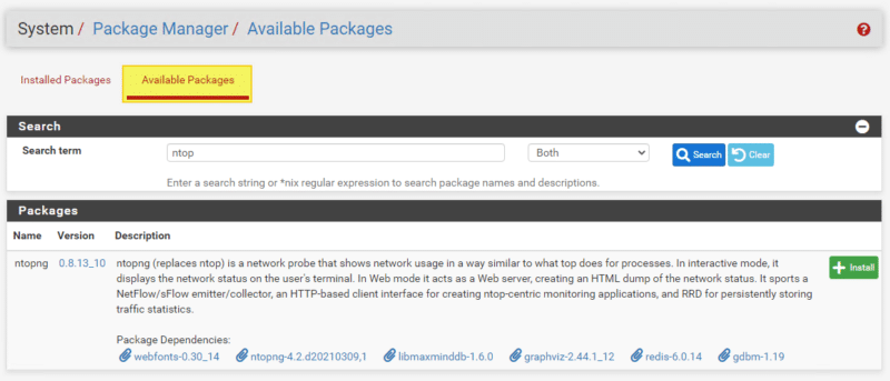 Installer NtopNG PfSense