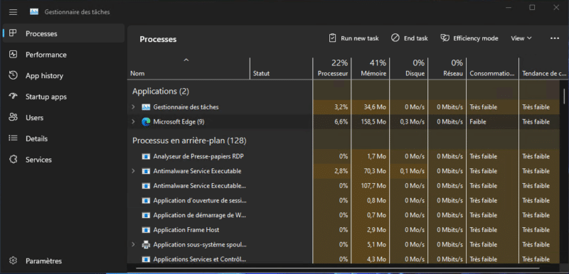 Nouveau Gestionnaire des tâches Windows 11