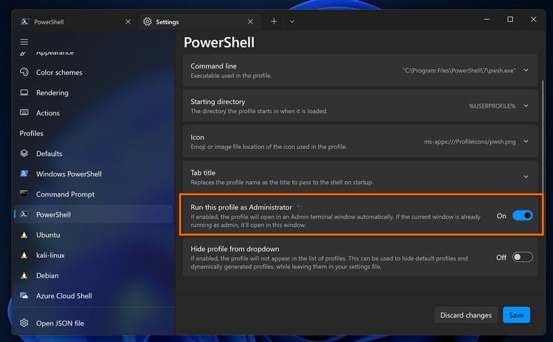 Windows Terminal 1.13 : ouvrir un profil en tant qu'admin