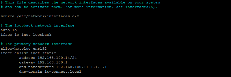 Fichier /etc/network/interfaces statique