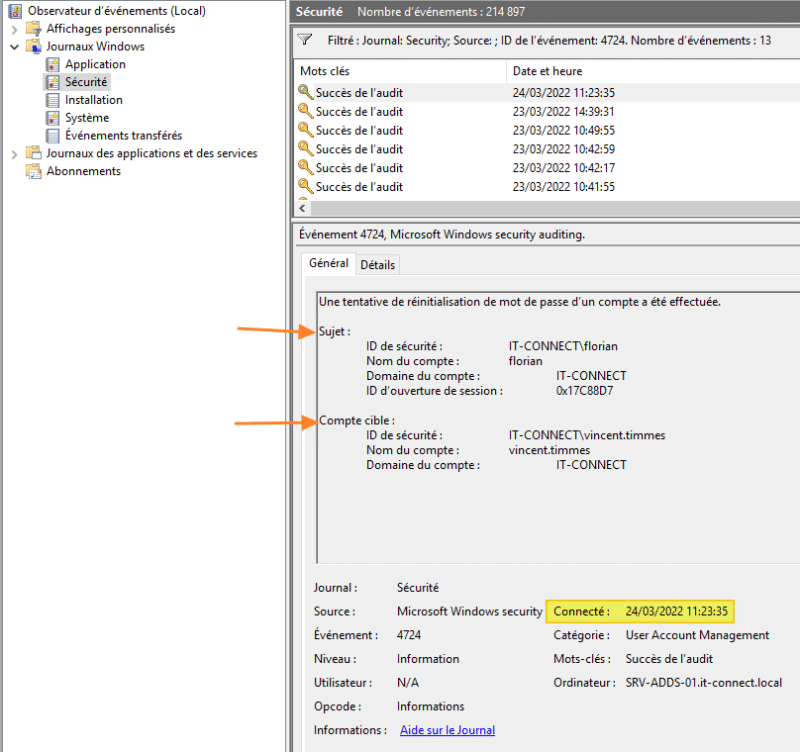 comment savoir qui a réinitialisé le mot de passe d'un utilisateur ?