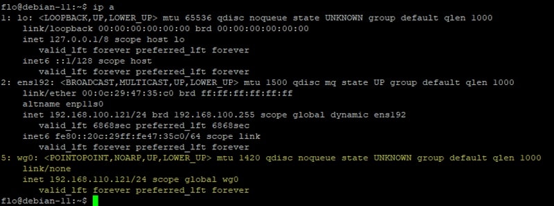Interface réseau wg0 WireGuard