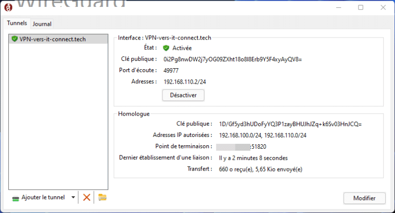 Connexion WireGuard depuis Windows