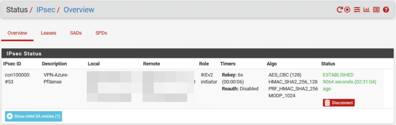 Tunnel ipsec azure pfsense
