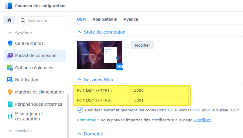 Synology DSM utiliser des ports différents