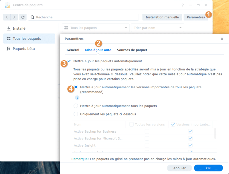 Synology - Mise à jour des paquets