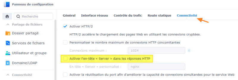 Désactiver en-tête Server sur Synology