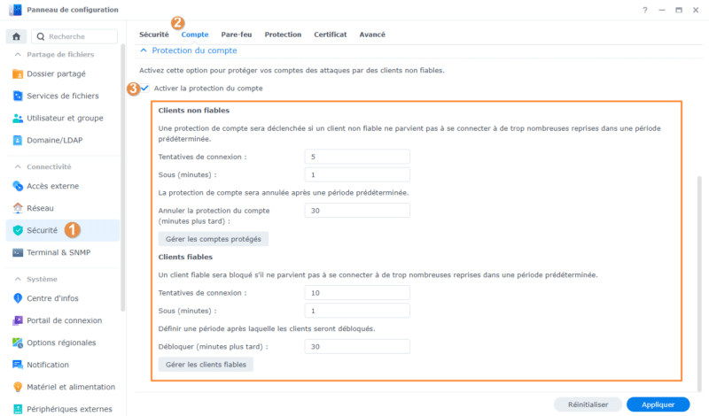 Synology - Protection du compte