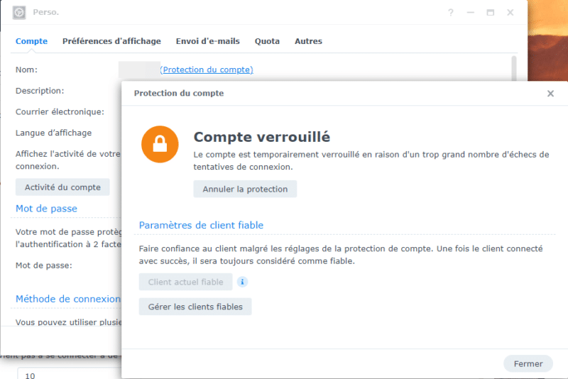 Synology - Exemple de compte verrouillé