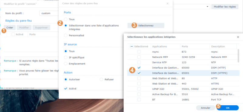 Autoriser DSM dans le pare-feu d'un NAS Synology