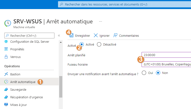 Arrêt automatique d'une VM Azure