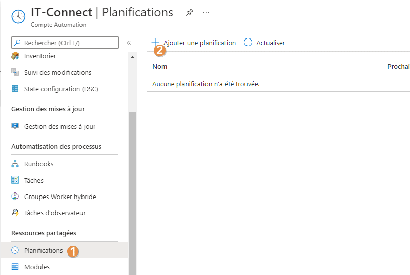 Azure Automation - Créer une planification