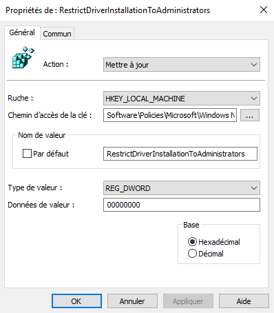 RestrictDriverInstallationToAdministrators