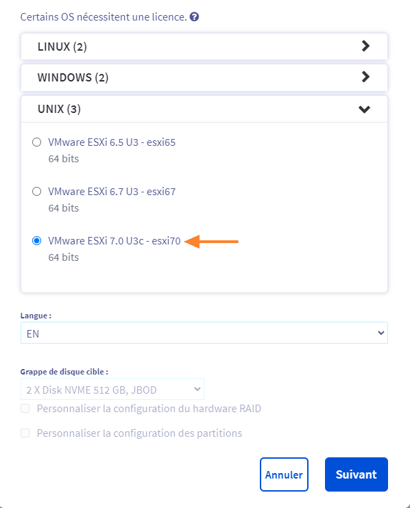 Serveur dédié OVH - VMware ESXi 7