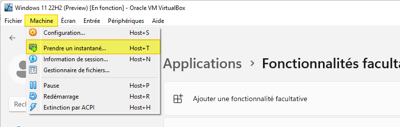 VirtualBox - Prendre un instantané