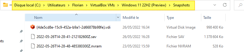 Fichiers Snapshot VirtualBox