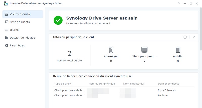 Console d'administration Synology Drive