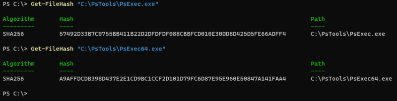Calculer le hash de PsExec