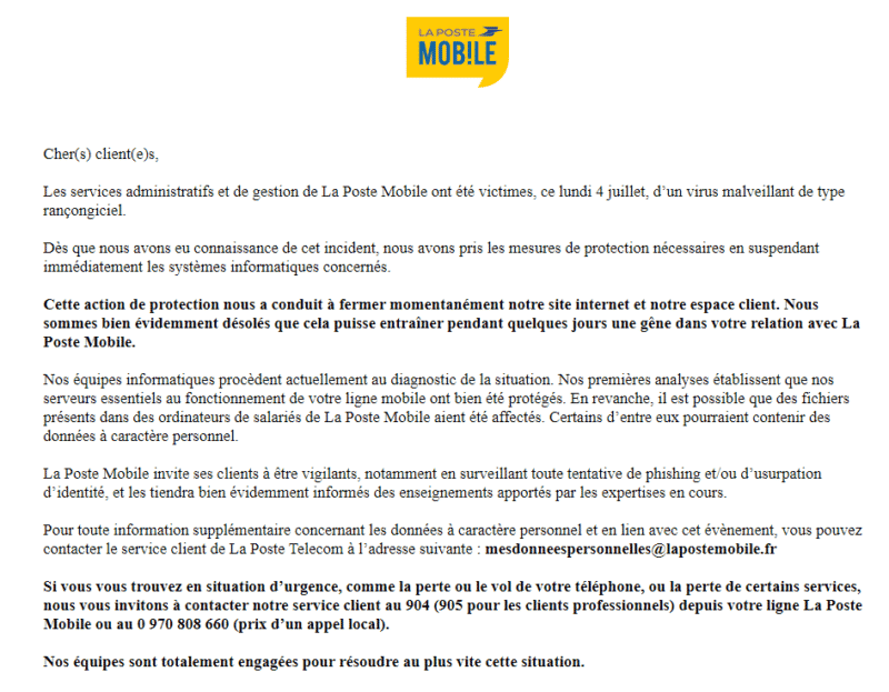 La Poste Mobile ransomware