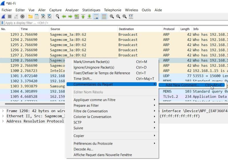 Wireshark commentaires