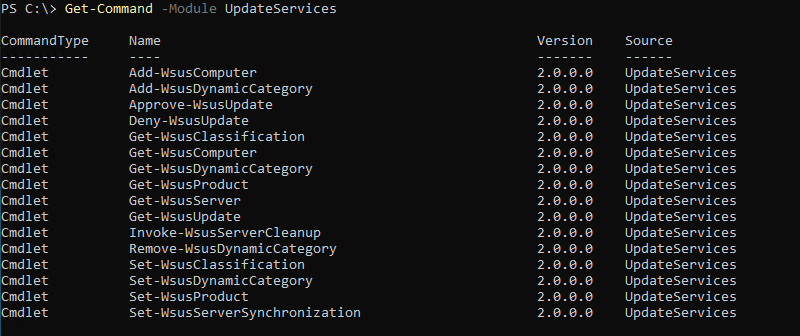 Commandes PowerShell du module UpdateServices (WSUS)