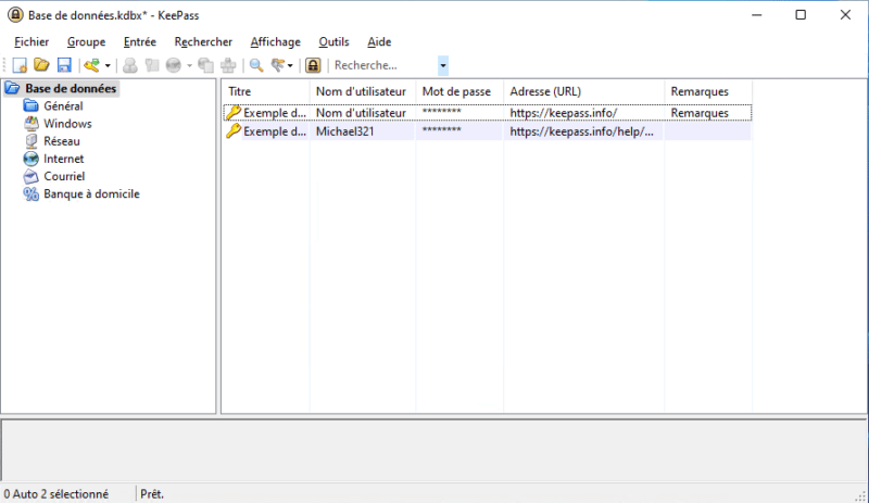 Exemple d'une base KeePass