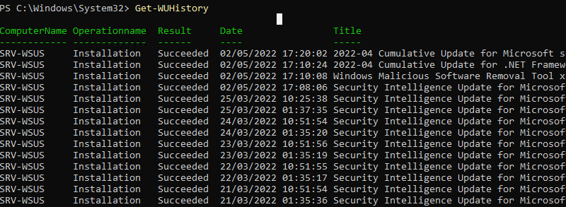 Get-WUHistory - Exemple