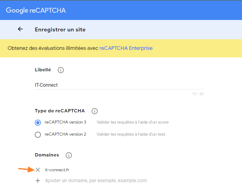 Google reCaptcha - Création d'une clé