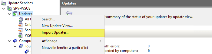 Importer une mise à jour manuellement dans WSUS - Import Updates