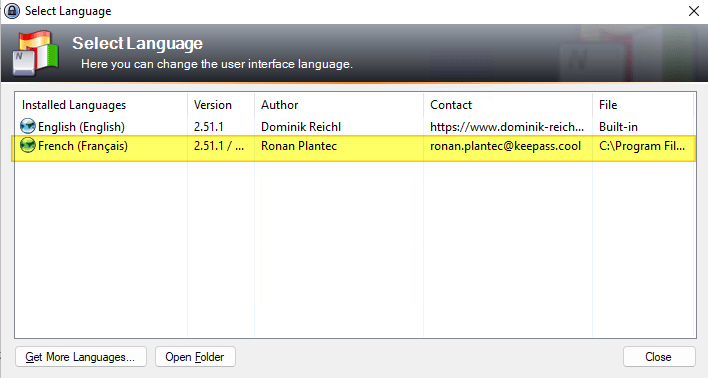 KeePass - Changer la langue