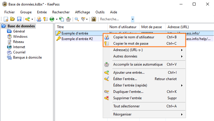 KeePass - Copier-coller les identifiants