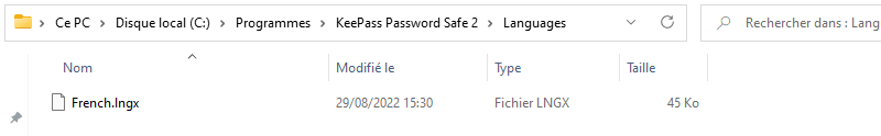 KeePass - Fichier de langue FR