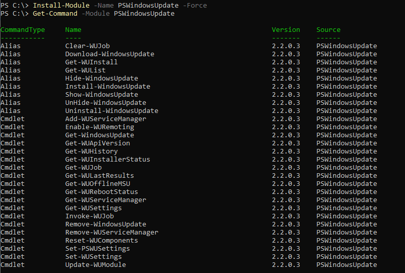 Module PSWindowsUpdate