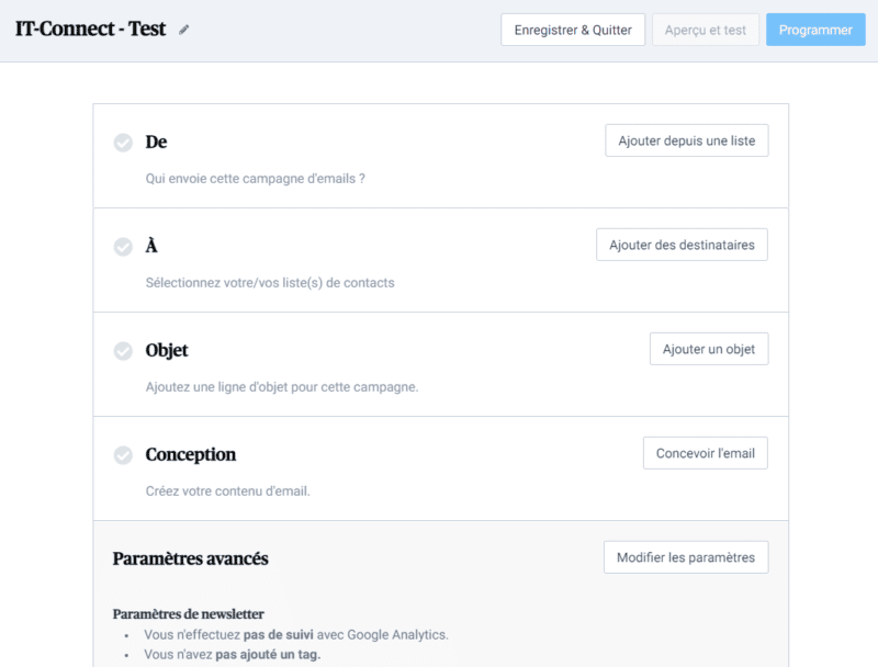Sendinblue - Configurer la newsletter