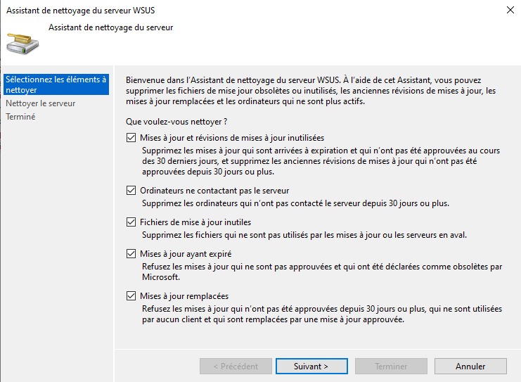 WSUS - Assistant de nettoyage du serveur