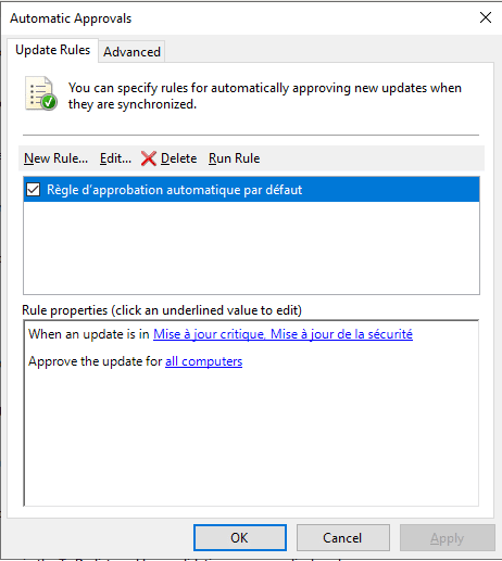 WSUS - Règle d'approbation automatique