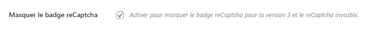 WordPress - Masquer le badge reCatpcha