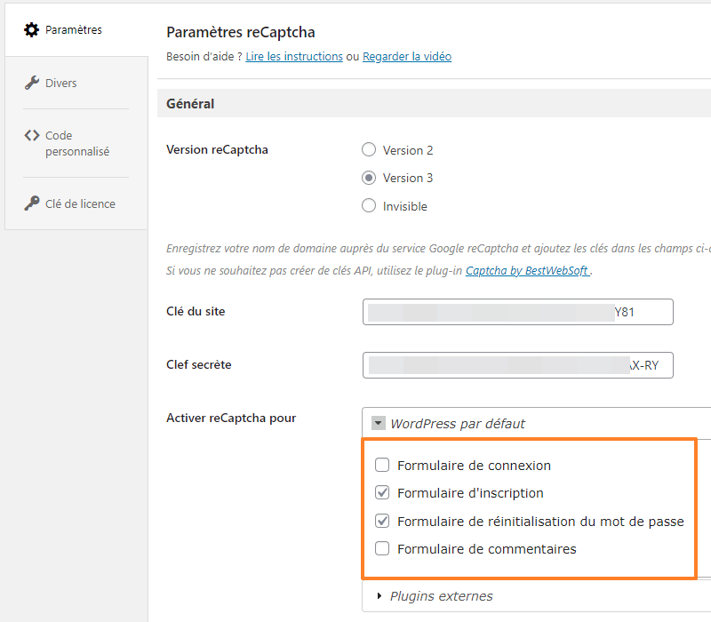 WordPress - Où activer le captcha